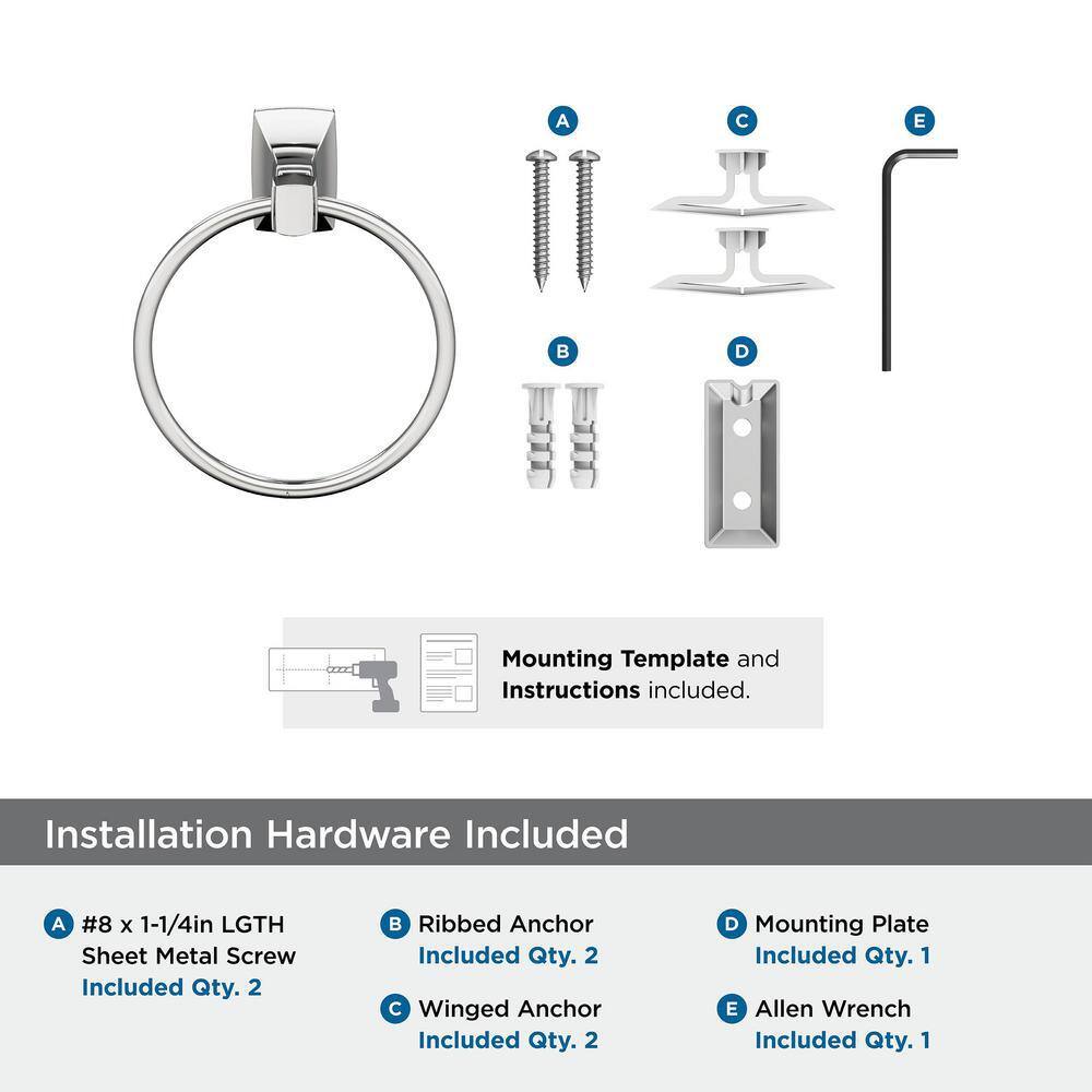 Chrome Wall Mounted Towel Ring with 7-7/16 inch Width
