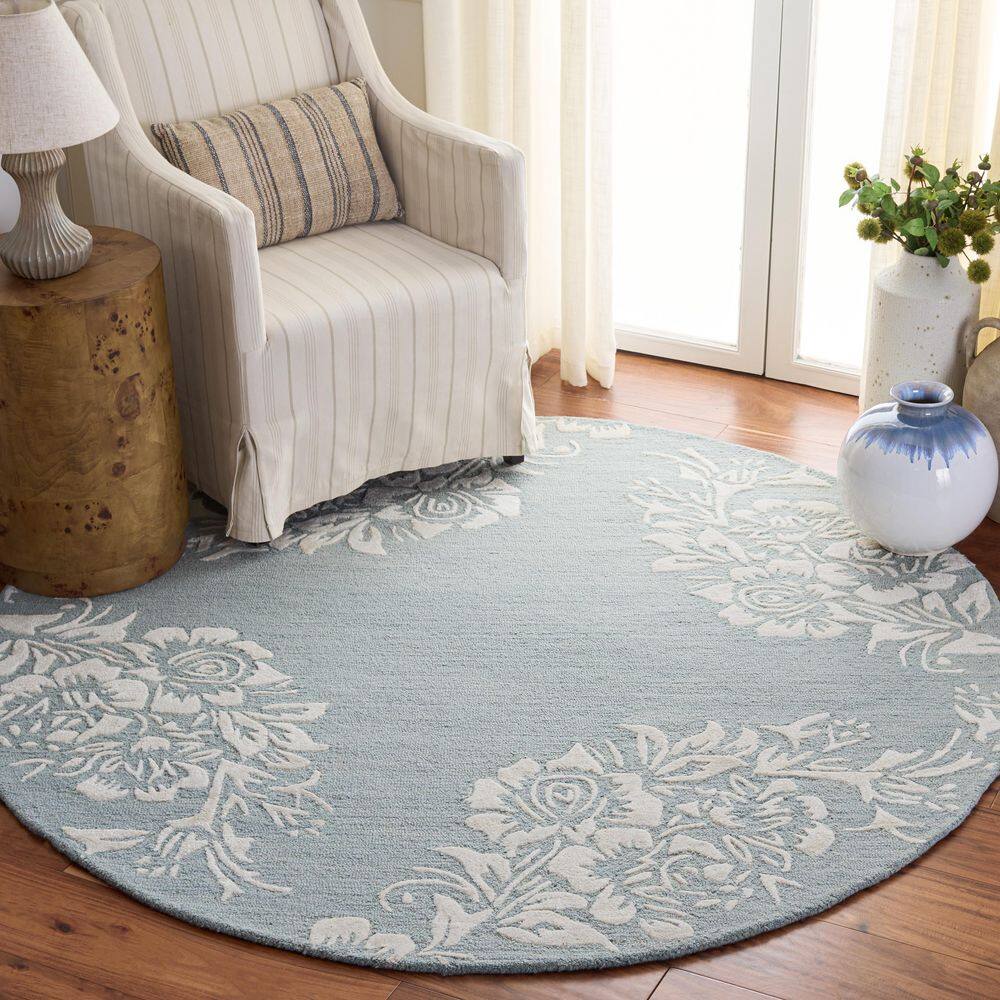 Glamour 6 ft. x 6 ft. Round Light Blue/Ivory Cottagecore Floral Border Area Rug price history on PriceWatchPro