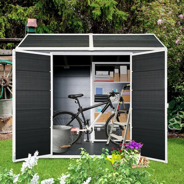 各種パネル Black 8 ft. W x 4 ft. D Resin Outdoor Storage Shed with 2-Windows