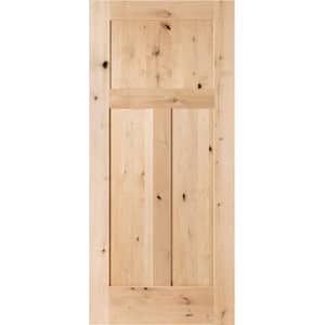 24 in. x 80 in. Krosswood Craftsman 3-Panel Shaker Solid Wood Core Rustic Knotty Alder Interior Door Slab