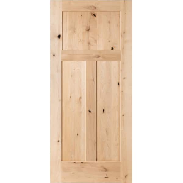 Krosswood Doors 36 in. x 80 in. Krosswood Craftsman 3-Panel Shaker Solid Wood Core Rustic Knotty Alder Interior Door Slab