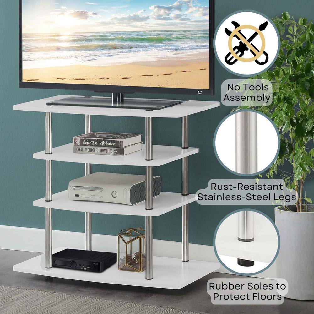 White Particle Board and Stainless Steel 4-Tier TV Stand