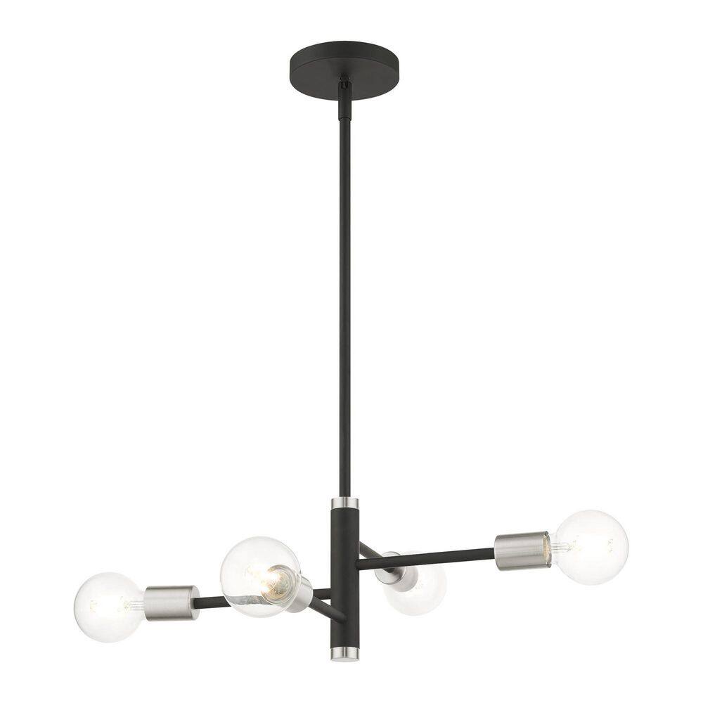 Bannister 4-Light Asymmetrical Chandelier in Black with Brushed Nickel Accents
