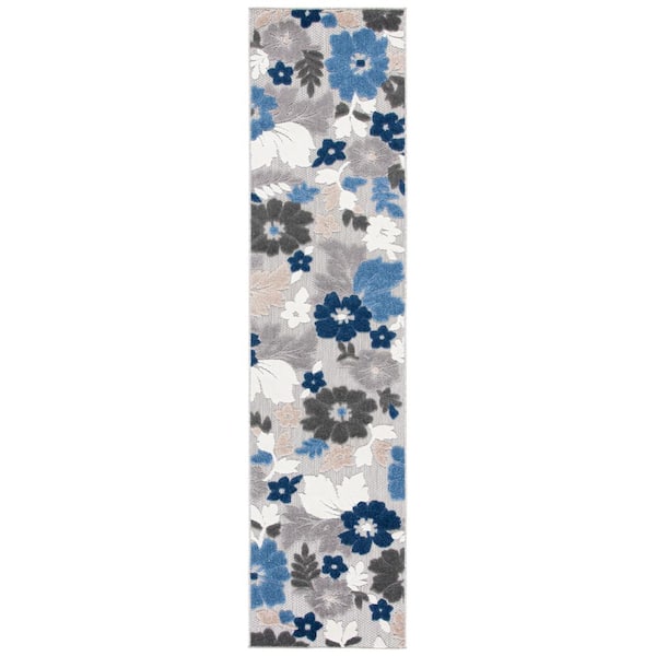 Cabana Gray/Blue 2 ft. x 11 ft. Floral Liberty Indoor/Outdoor Runner Rug