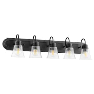 Traditional 36 in. W 5-Lights Black Vanity Light with Clear Seeded Glass