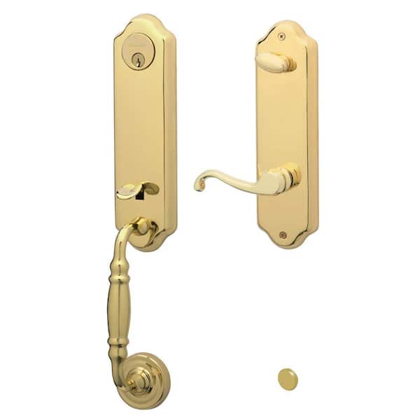 Schlage Florence Bright Brass Single Cylinder Deadbolt with Right Handed Callington Lever Door Handleset