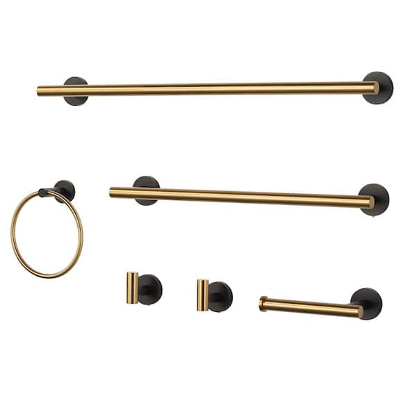IVIGA 6 -Piece Bath Hardware Set with 2-Towel Hooks, Towel Ring, Toilet Paper Holder and 2-Towel Bars in Black and Gold