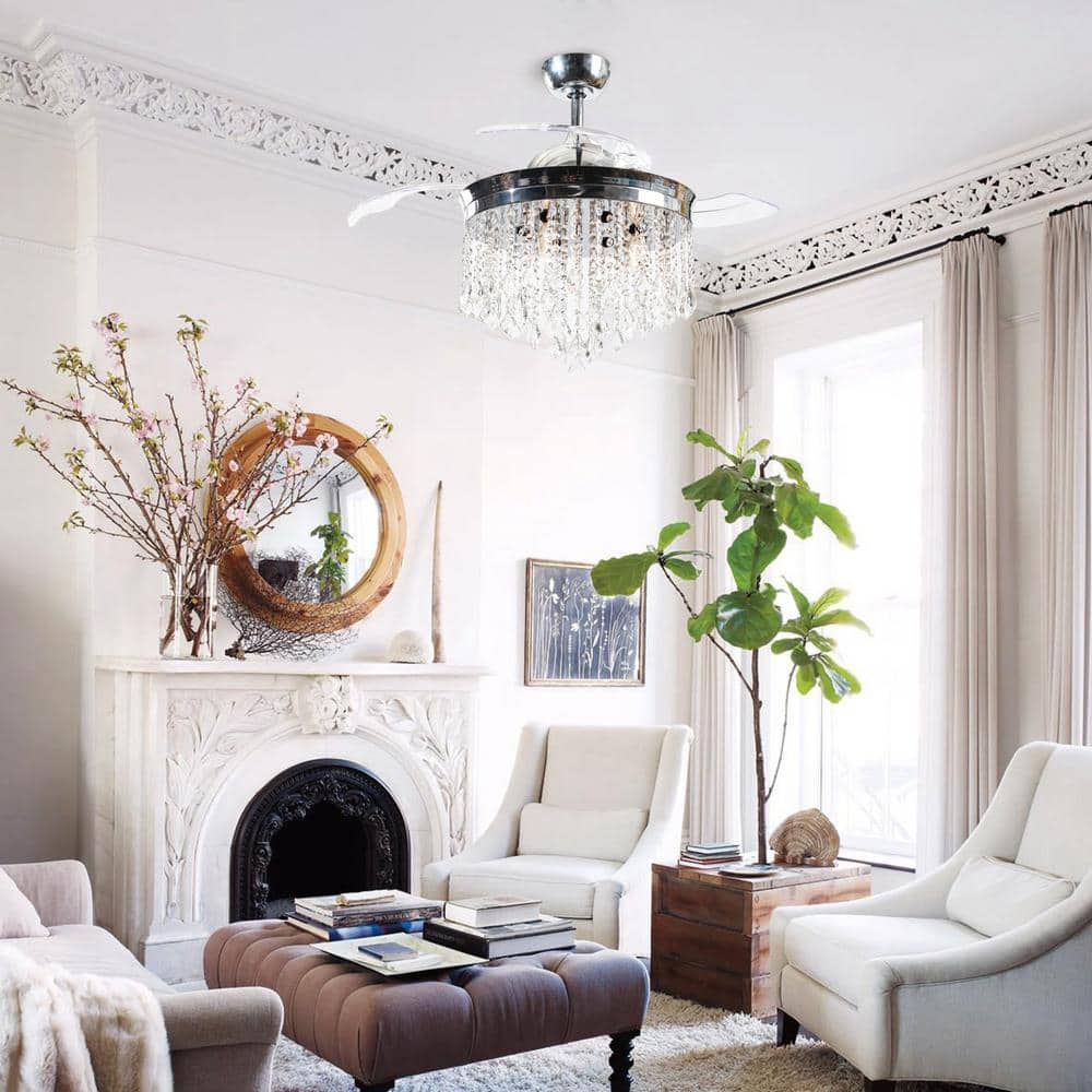 Mateo 42" Chrome Retractable Ceiling Fan Chandelier with Remote