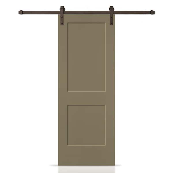 CALHOME 36 in. x 80 in. Oliver Green Painted MDF Solid Core 2-Panel Shaker Interior Sliding Barn Door with Hardware Kit