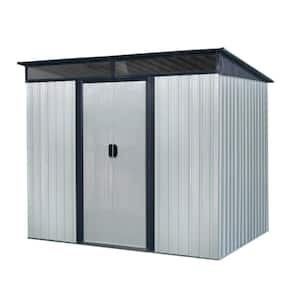 8 ft. W x 6 ft. D Outdoor Metal Storage Shed with Sliding Doors and Transparent Plate for Garden and Lawn, White Black