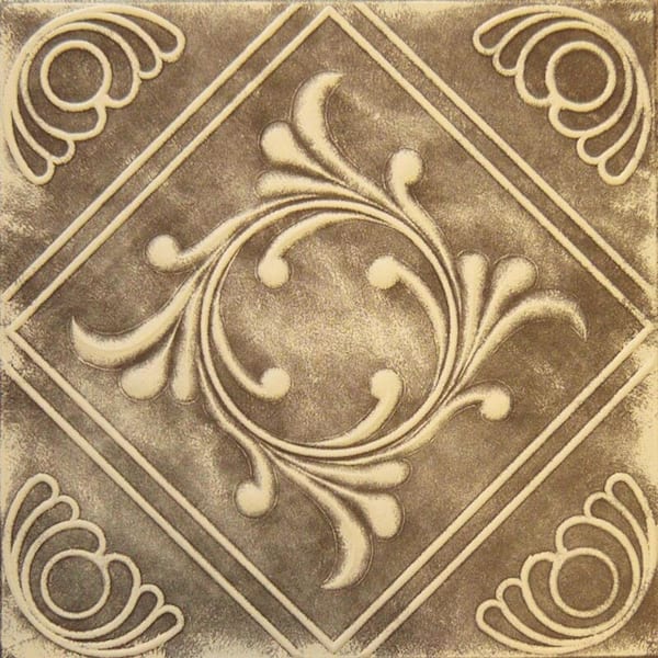 Diamond Wreath Brown Beige 1.6 ft. x 1.6 ft. Decorative Foam Glue Up Ceiling Tile (259.2 sq. ft. /case)