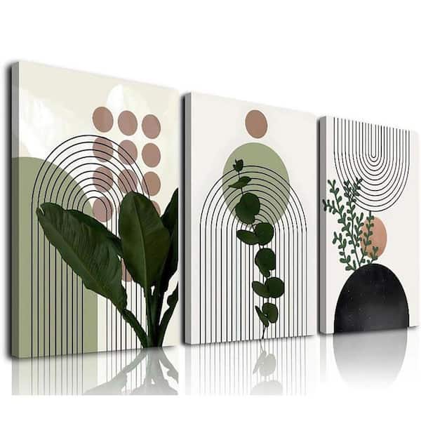 12x16 in. Sage Green Boho Framed Canvas Wall Art Palm Sun Moon Geometric Decor for Living Room