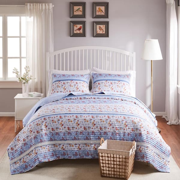 Greenland Home Fashions Betty 3-Piece White Floral Microfiber King/Cal King Quilt Set