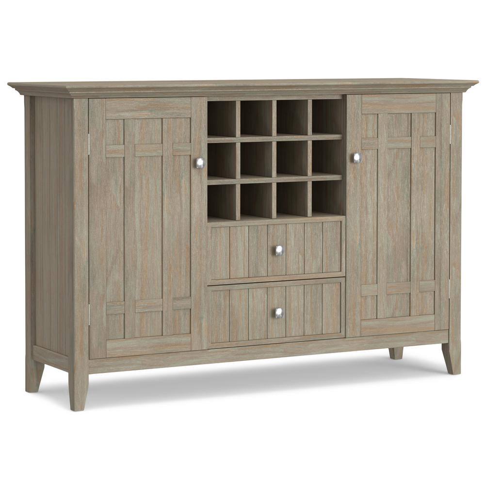 Bedford Transitional 54" Solid Pine Wood Sideboard Buffet and Wine Rack in Distressed Grey