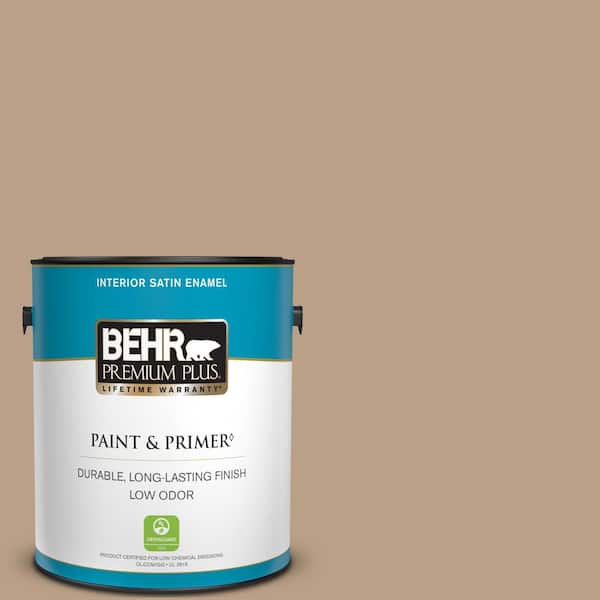 BEHR PREMIUM PLUS 1 gal. #ICC-52 Cup of Cocoa Satin Enamel Low Odor Interior Paint & Primer