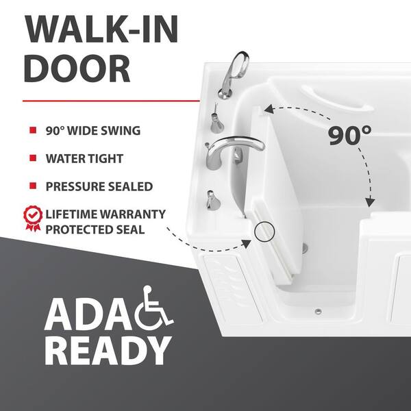 HD Series 30 in. x 54 in. Right Drain Quick Fill Walk-In Soaking Bathtub in White HD Series 30 in. x 54 in. Right Drain Quick Fill Walk-In Soaking Bathtub in White