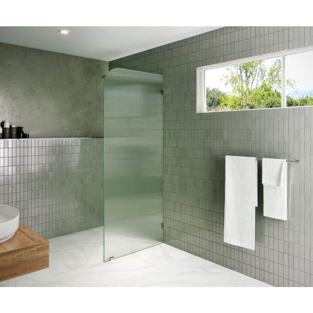 Aurora 78 in. Frameless Fluted Glass Shower Panel with Polished Nickel Hardware