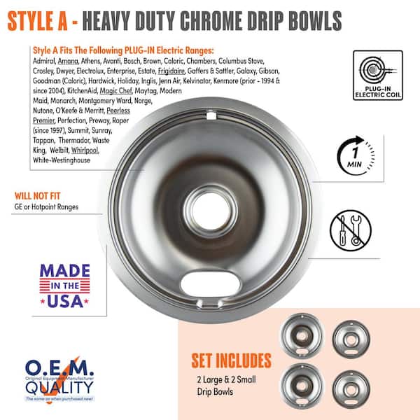 Range Kleen 6 in. 2-Small and 8 in. 2-Large Drip Bowl in Chrome (4-Pack)