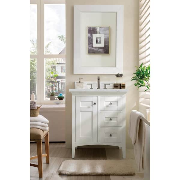 James Martin Vanities Palisades 30 in. W x 23.5 in. D x 35.3 in. H Bathroom Vanity in Bright White with Ethereal Noctis Quartz Top
