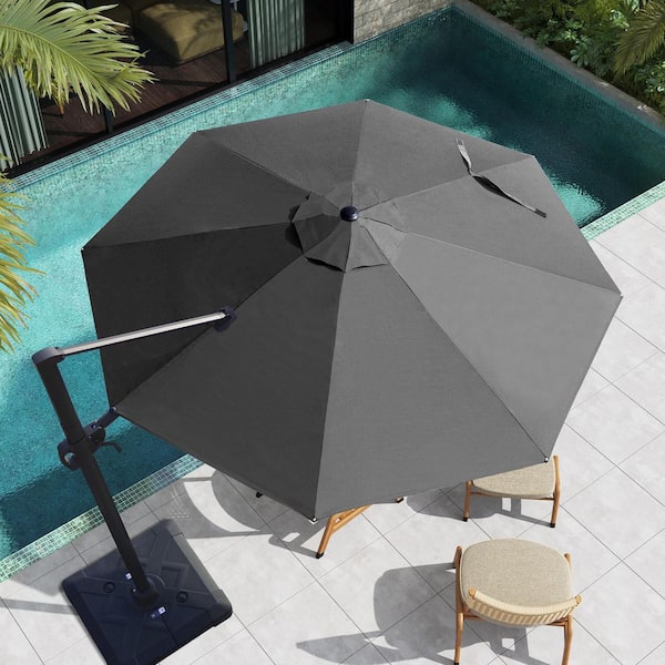 Pellebant 11 ft. Round Aluminum Outdoor Heavy Duty 360 Swivel Cantilever Patio Umbrella in Dark Gray with 220 lbs. Umbrella Stand