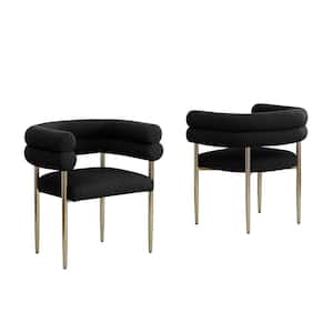 Mireya Black Teddy Fur Upholstery Side Chair Set of 2 With Gold Chrome Iron Legs