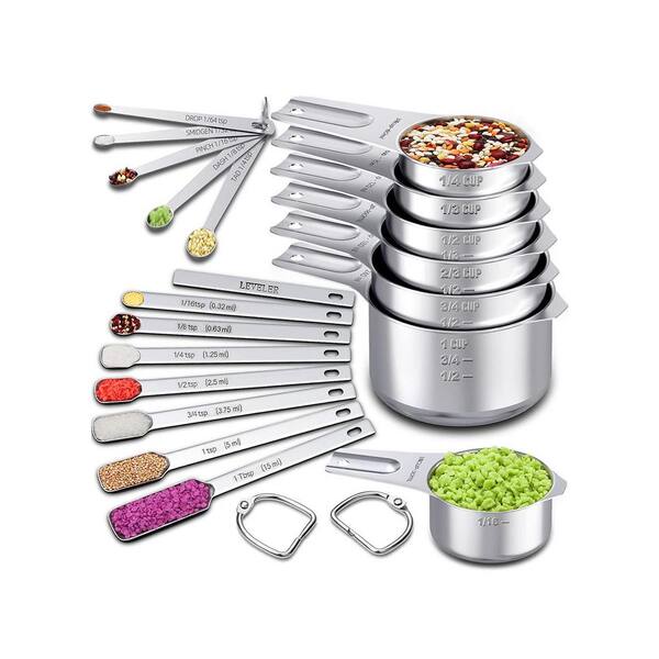 20-Piece Stainless Steel Measuring Cup and Spoon Set with Leveler and Mini Spoons for Cooking and Baking