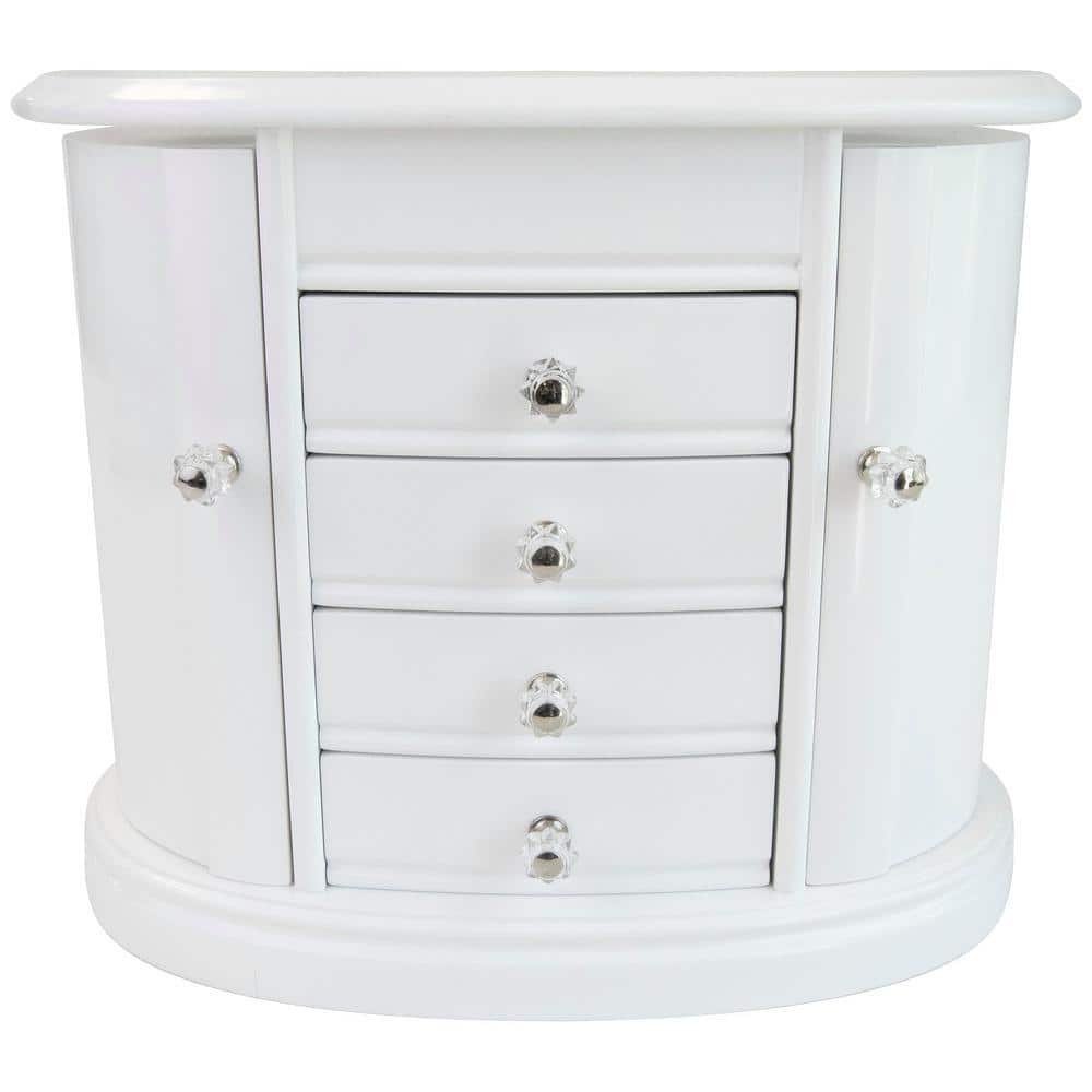 Heloise White Wooden Jewelry Box, Ring, Necklace, and Earring Organizer