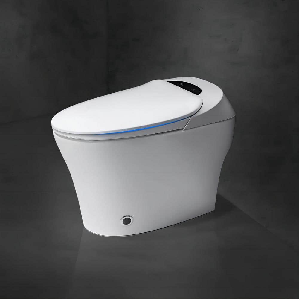 U-Shaped One-Piece 1.27 GPF Dual Flush Elongated Smart Toilet in White with