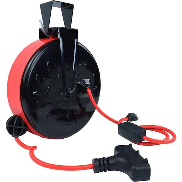30 ft. 16/3 10 Amp Retractable Extension Cord Reel with 3 Grounded Outlet SJTW UL Listed in Red