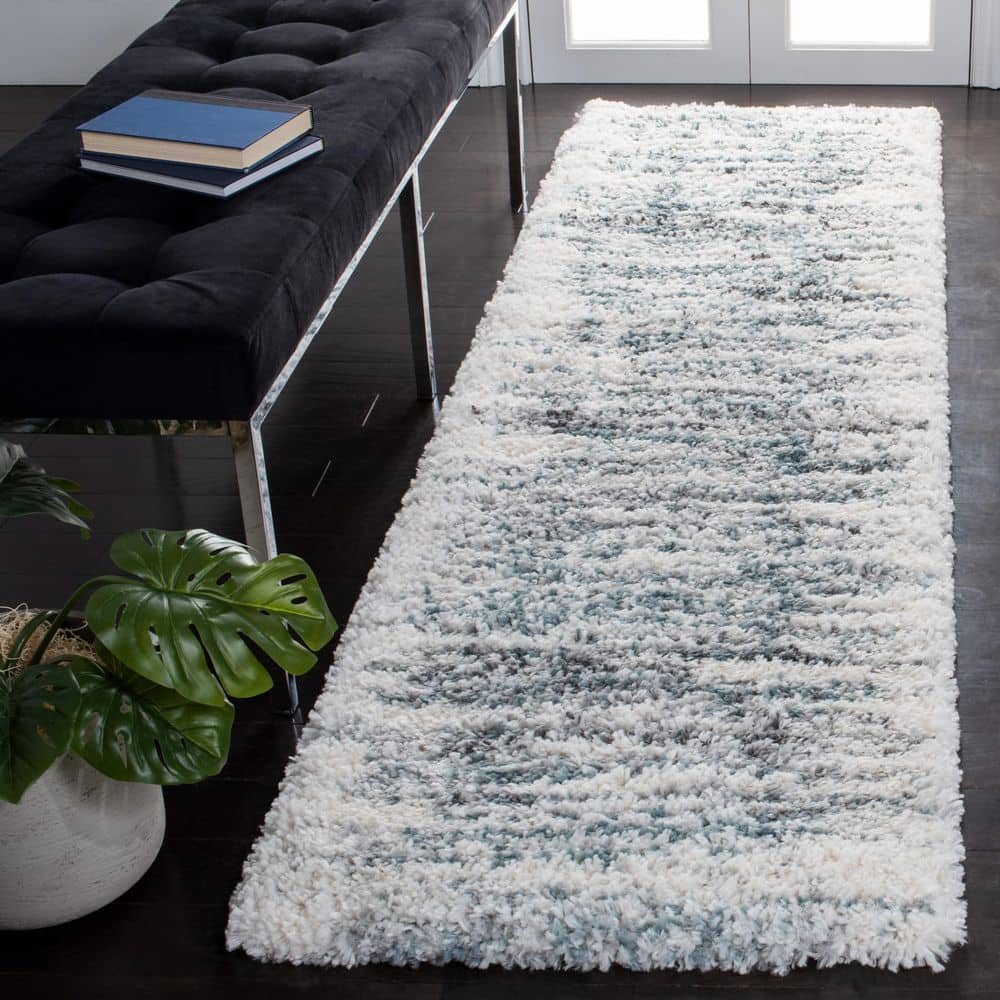 Fontana Shag 2 ft. x 14 ft. Ivory/Teal Distressed Striped Runner Rug price history on PriceWatchPro