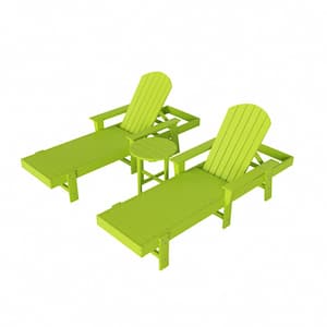 Altura 3-Piece Classic All Weather Adirondack Poly Reclining Outdoor Chaise Lounge Chair with Arms in Lime