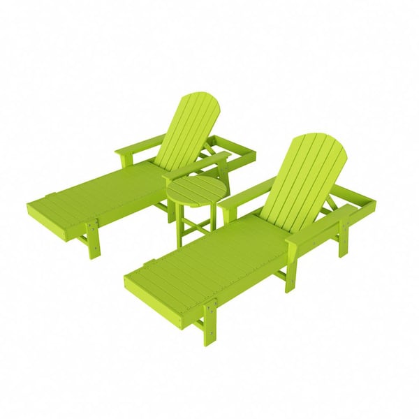 WESTIN OUTDOOR Altura 3-Piece Classic All Weather Adirondack Poly Reclining Outdoor Chaise Lounge Chair with Arms in Lime