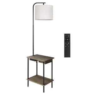 62 in. Gray Dimmable Tray Table Standard Floor Lamp with USB Charging Port Plus AC Outlet, Drawer and Remote Control