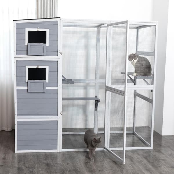 COZIWOW Large Outdoor Cat Catio, Wood Cage Playpen, Gray COZIWOW Large Outdoor Cat Catio, Wood Cage Playpen, Gray