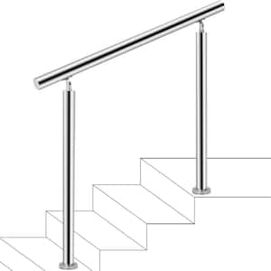55 in. x 34 in. Stainless Steel Handrail Fits 4 to 5 Steps Handrail for Outdoor Steps Outdoor Stair Railing, Silver