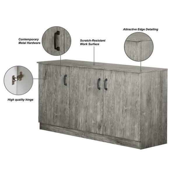 SAINT BIRCH Alaska Gray Oak Credenza Storage Cabinet with 3-Door