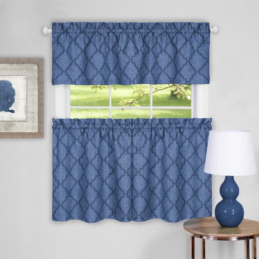 Colby Blue Polyester Light Filtering Rod Pocket Tier and Valance Curtain Set 58 in. W x 36 in. L price history on PriceWatchPro