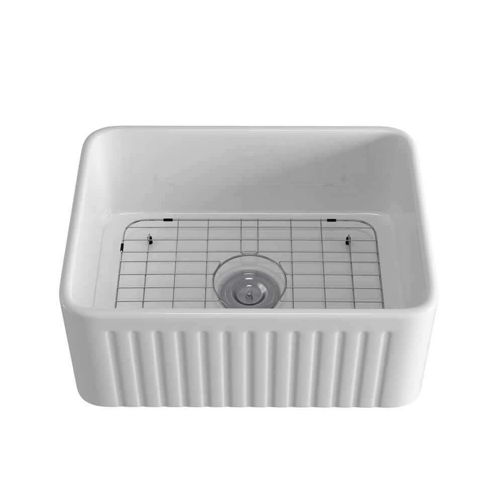 White Ceramic 24 in. Single Bowl Corner Farmhouse Apron Workstation Kitchen