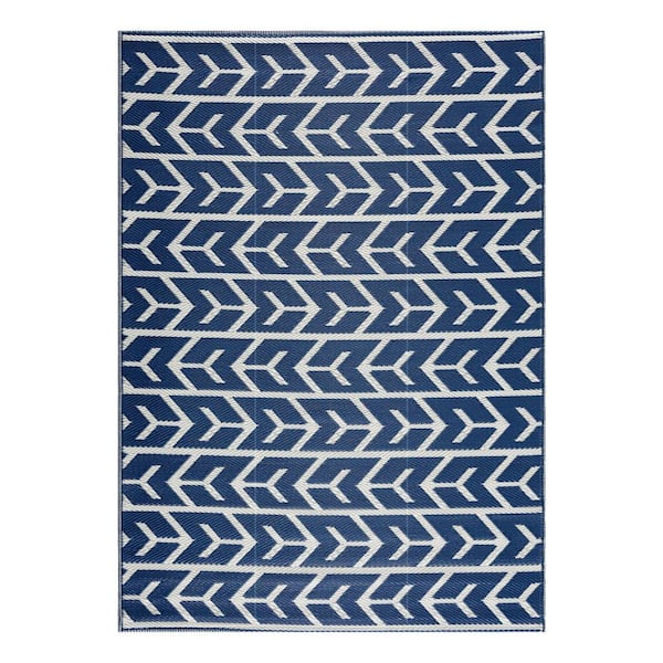 Amsterdam Navy and Creme 8 ft. x 10 ft. Folded Reversible Recycled Plastic Indoor/Outdoor Area Rug-Floor Mat
