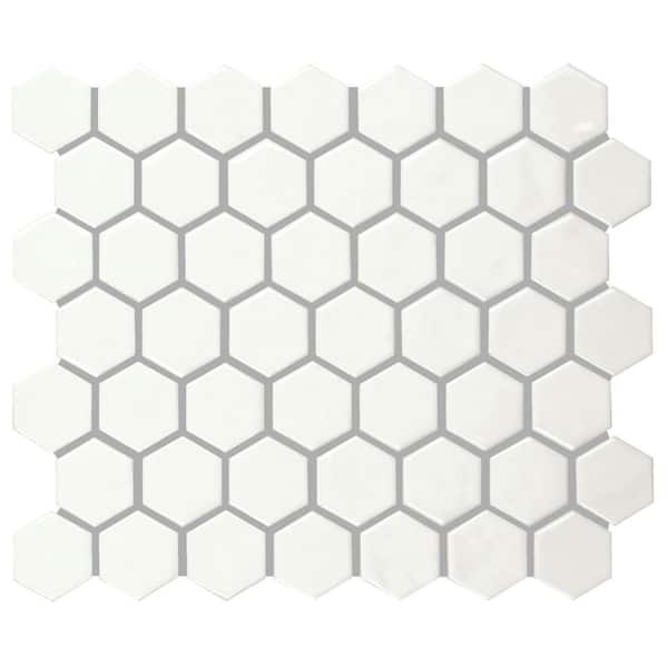 Marazzi Artezen Elegant White 12 in. x 10 in. Glossy Ceramic Hexagon Mosaic Wall Tile (9.72 sq. ft. /case)