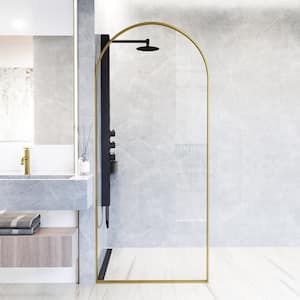 Arden 34 in. W x 78 in. H Framed Fixed Shower Screen Door in Matte Brushed Gold with 3/8 in. (10mm) Clear Glass