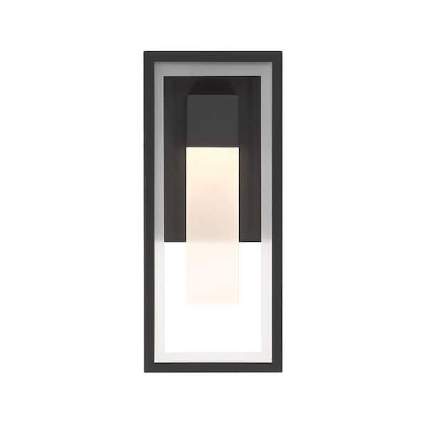12 in. Black Outdoor Hardwire Wall Lantern Sconce with Integrated LED