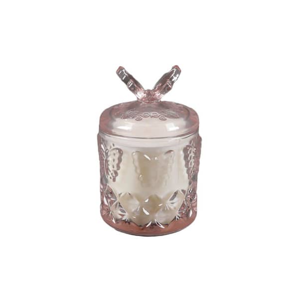 3.25 in. Pink Glass Candle with Butterfly Lid (7 oz.)