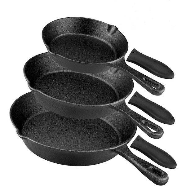 3-Piece Pre Seasoned Cast Iron Skillet Set, Frying Pan with Heat Resistant Handles, Oven Safe Black Cookware