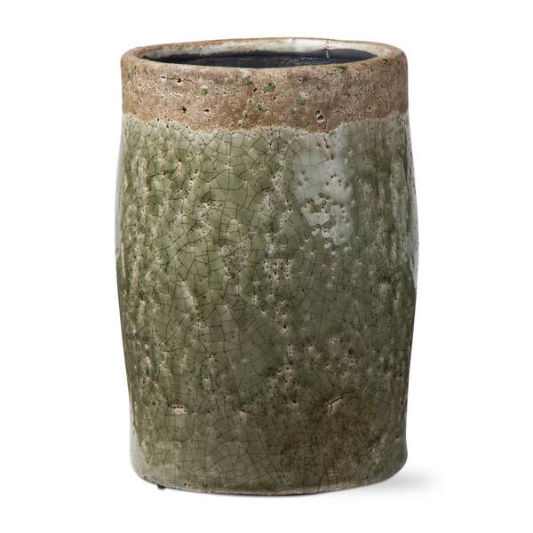 Tag Crackle Glazed Rustic Green Terra Cotta Vase
