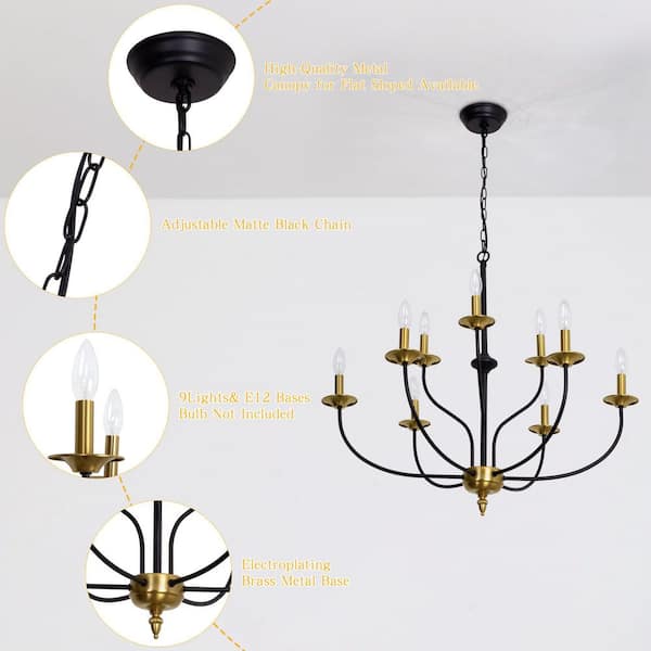 Maxax 9-Light 31 in. Black And Gold Iron Traditional Candle