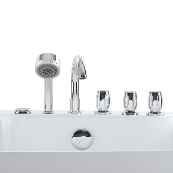 Empava 71 in. Center Drain Acrylic Freestanding Flatbottom Whirlpool Bathtub in White with Faucet - Water Jets