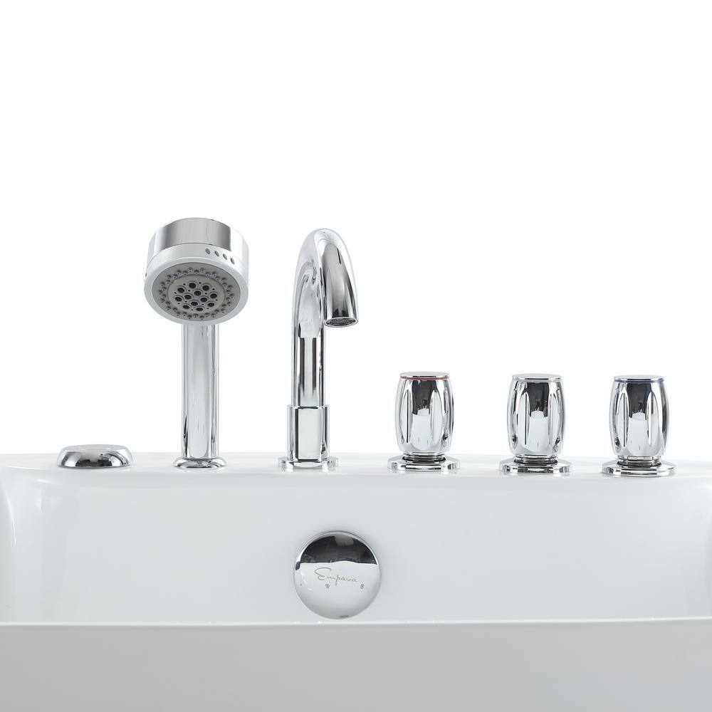 59" White Acrylic Freestanding Whirlpool Bathtub with Faucet