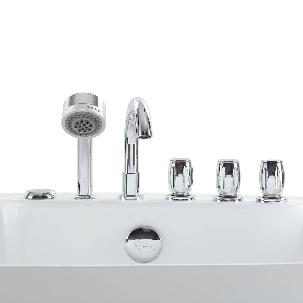 71'' White Acrylic Freestanding Whirlpool Bathtub with Faucet