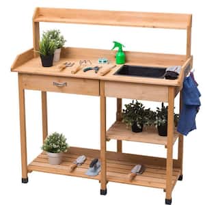 48 in. Tall Indoor/Outdoor Yellow Fir Wood Potting Bench Storage Table Shelf